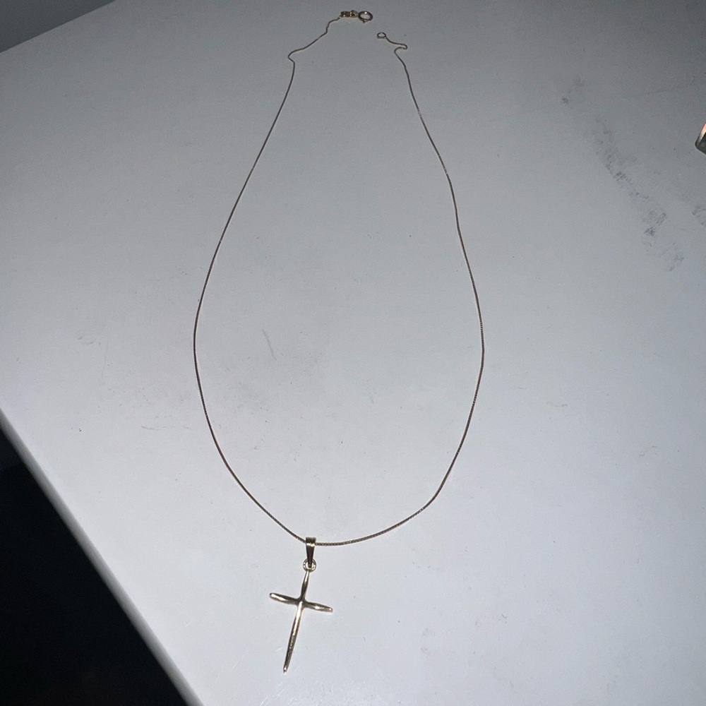 14k solid yellow gold cross necklace
